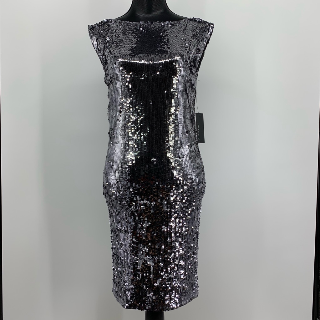 Alice & Olivia Dress Nwt Sequin Shift Silver Size S
